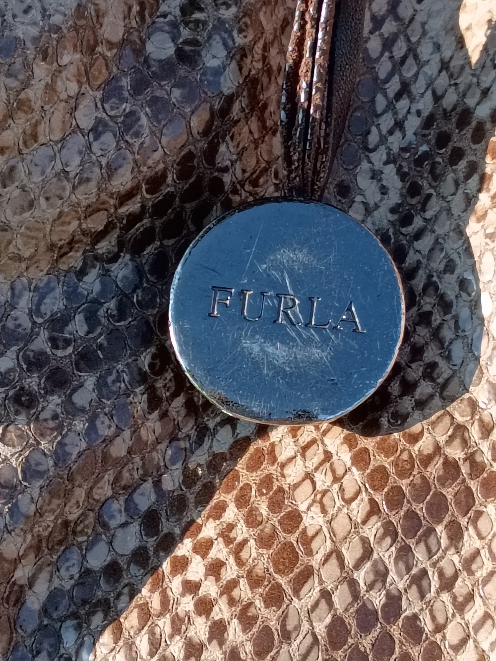 Furla Snake-Print Shoulder Bag in Tan and Dark Brown - Picture 3 of 7